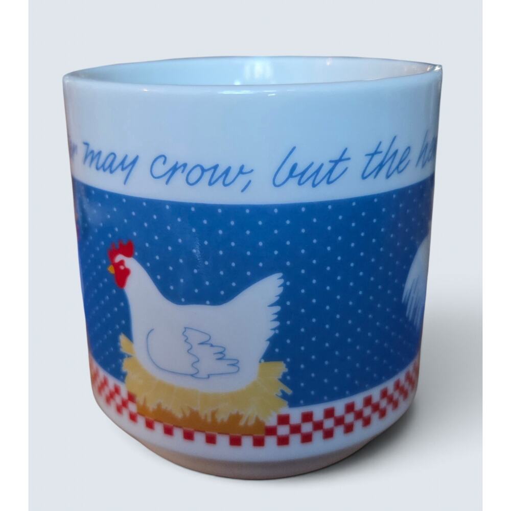 Vintage 1985 The Rooster May Crow But the Hen Delivers Mug By Current - Japan - Picture 2 of 9